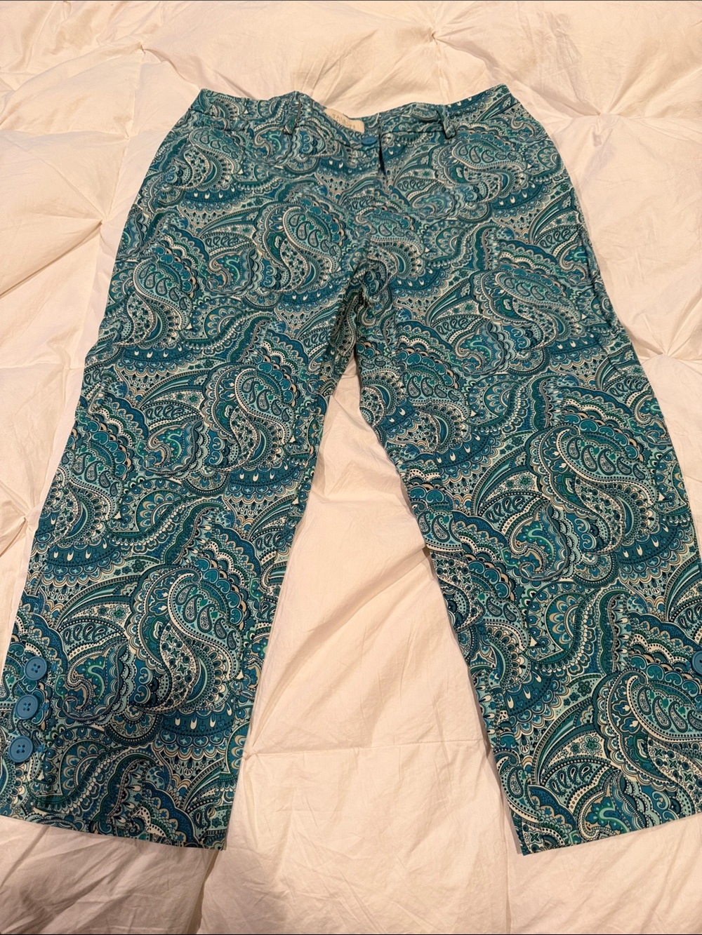 Talbots Teal Paisley Cropped Pants